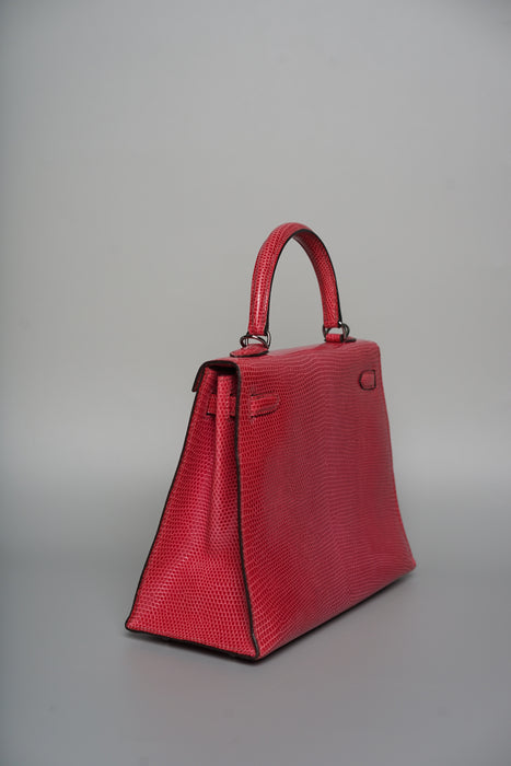 Hermes Kelly 25 in Fuschia Lizard Phw