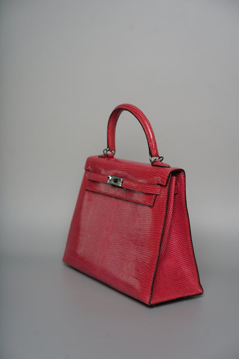 Hermes Kelly 25 in Fuschia Lizard Phw