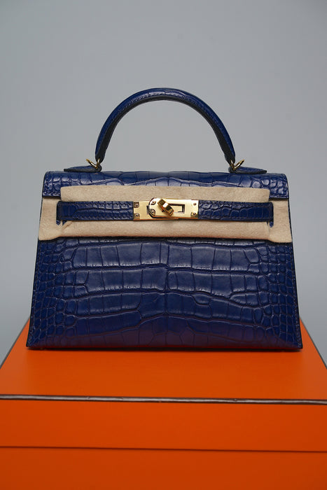Hermes Kelly 20 in Blue Sapphire Matte Alligator Ghw (Brand New)