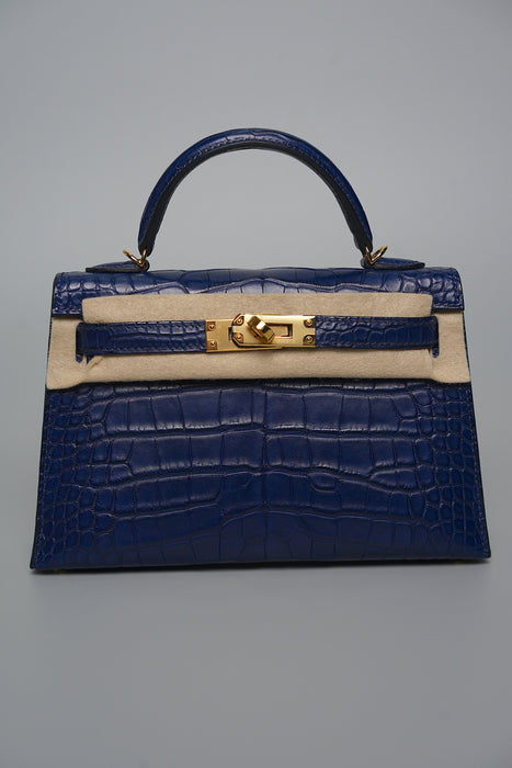 Hermes Kelly 20 in Blue Sapphire Matte Alligator Ghw (Brand New)