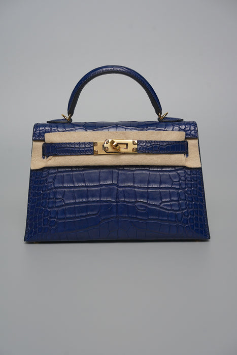 Hermes Kelly 20 in Blue Sapphire Matte Alligator Ghw (Brand New)
