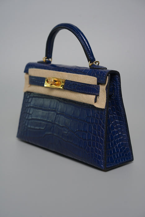 Hermes Kelly 20 in Blue Sapphire Matte Alligator Ghw (Brand New)