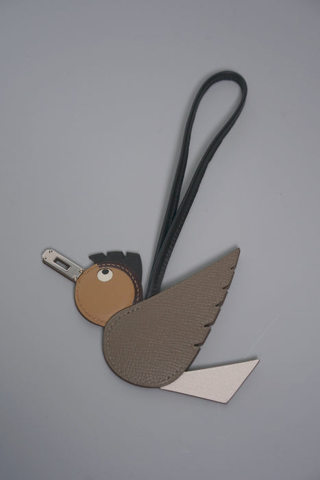 Hermes Birdy Charm in Etoupe/Nata/Biscuit/Noir Phw (Brand New)