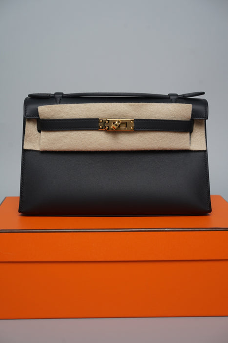 Hermes Kelly Pochette in Noir Ghw (Brand New)
