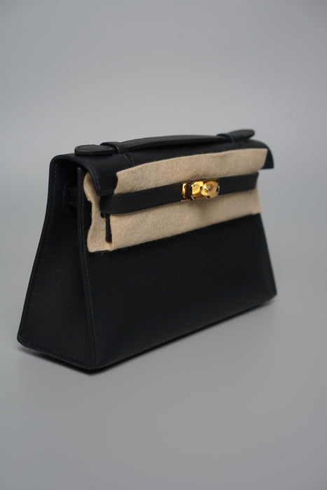 Hermes Kelly Pochette in Noir Ghw (Brand New)