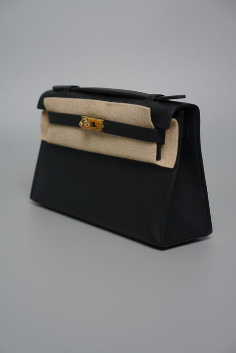 Hermes Kelly Pochette in Noir Ghw (Brand New)