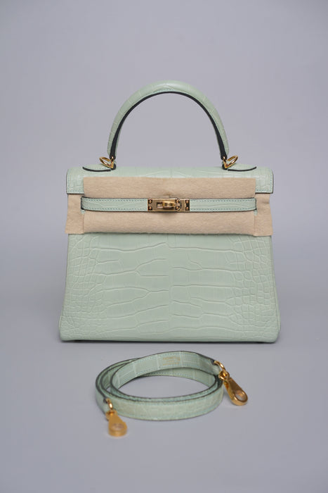 Hermes Kelly 25 in Vert D'Eau Matte Alligator Ghw (Brand New)