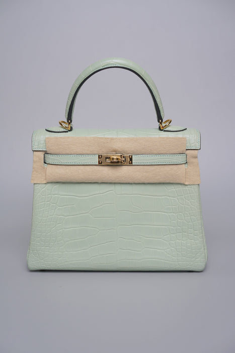 Hermes Kelly 25 in Vert D'Eau Matte Alligator Ghw (Brand New)