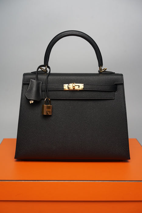 Hermes Kelly 25 Sellier in Black Epsom Ghw (Brand New)