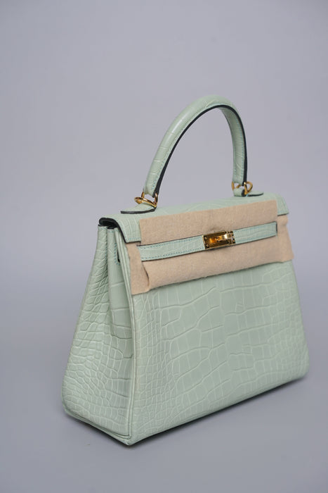 Hermes Kelly 25 in Vert D'Eau Matte Alligator Ghw (Brand New)