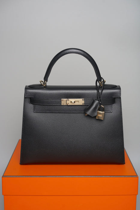 Hermes Kelly II Sellier 28 in Noir Epsom Permabrass (Brand New)