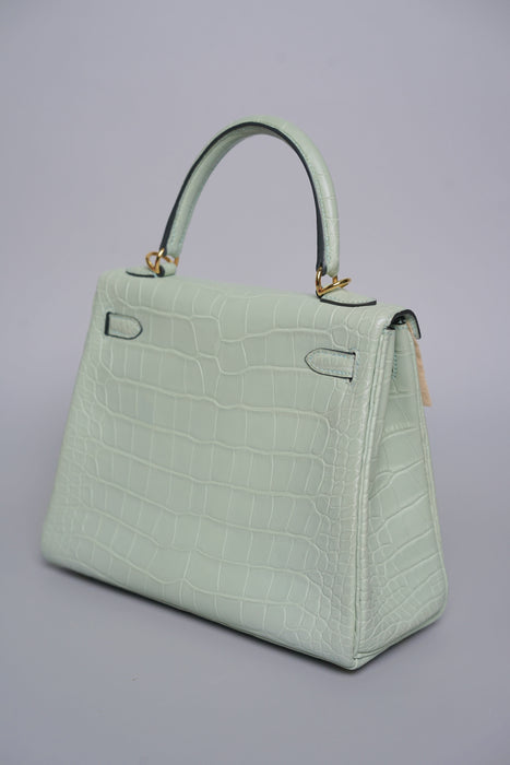 Hermes Kelly 25 in Vert D'Eau Matte Alligator Ghw (Brand New)