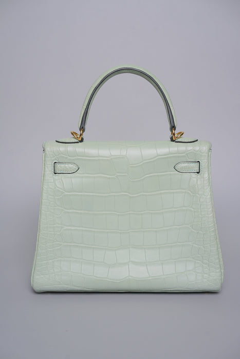 Hermes Kelly 25 in Vert D'Eau Matte Alligator Ghw (Brand New)