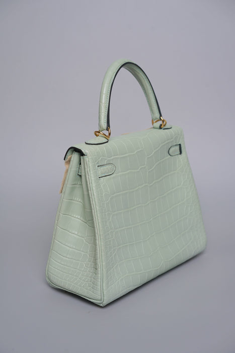 Hermes Kelly 25 in Vert D'Eau Matte Alligator Ghw (Brand New)