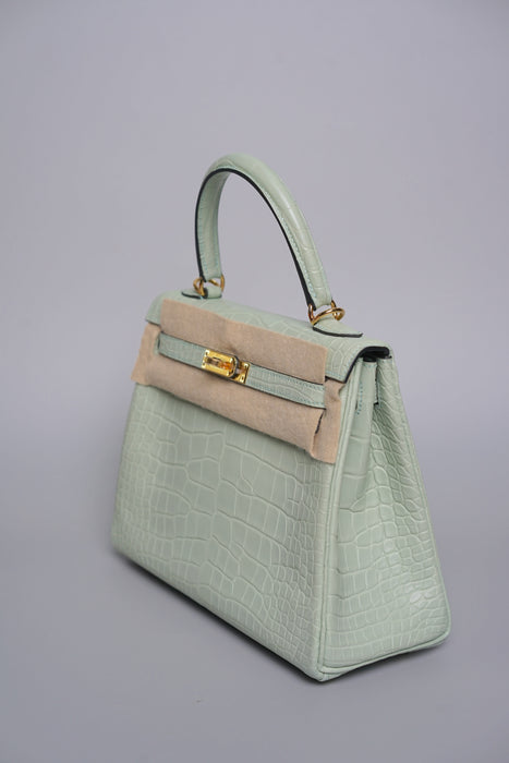 Hermes Kelly 25 in Vert D'Eau Matte Alligator Ghw (Brand New)