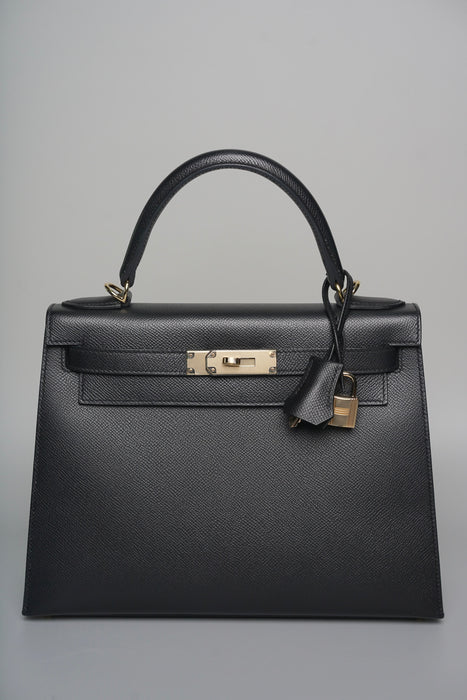 Hermes Kelly II Sellier 28 in Noir Epsom Permabrass (Brand New)