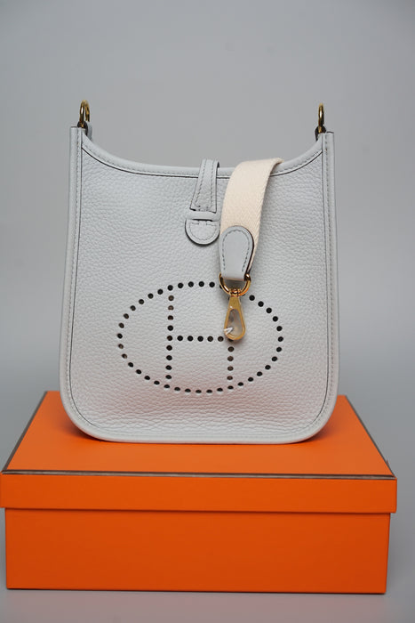 Hermes Mini Evelyne in Bleu Pale / Nata Ghw (Brand New)
