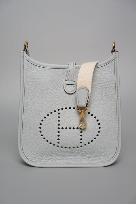 Hermes Mini Evelyne in Bleu Pale / Nata Ghw (Brand New)
