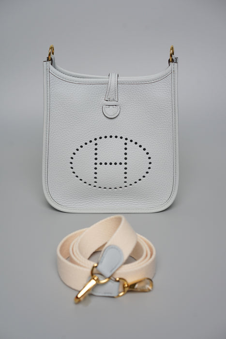 Hermes Mini Evelyne in Bleu Pale / Nata Ghw (Brand New)