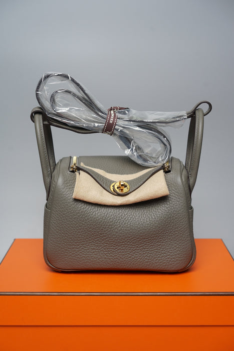 Hermes Mini Lindy in Gris Meyer Ghw (Brand New)