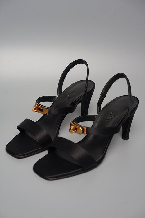 Hermes Glamour 75 Sandal in Black Satin Crepe Rghw Size 37 (Brand New)