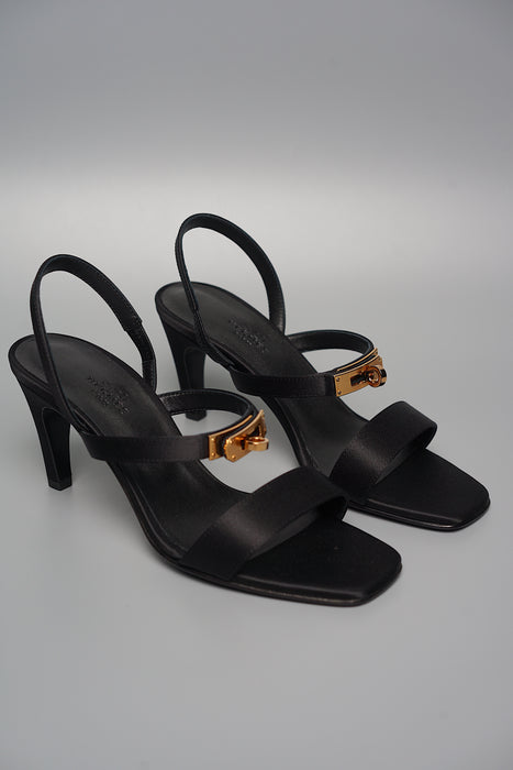 Hermes Glamour 75 Sandal in Black Satin Crepe Rghw Size 37 (Brand New)