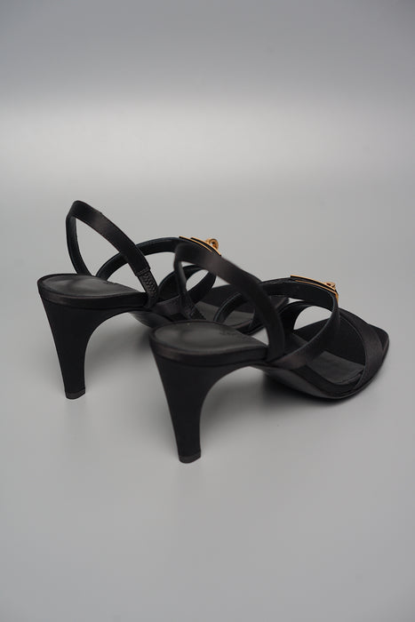 Hermes Glamour 75 Sandal in Black Satin Crepe Rghw Size 37 (Brand New)