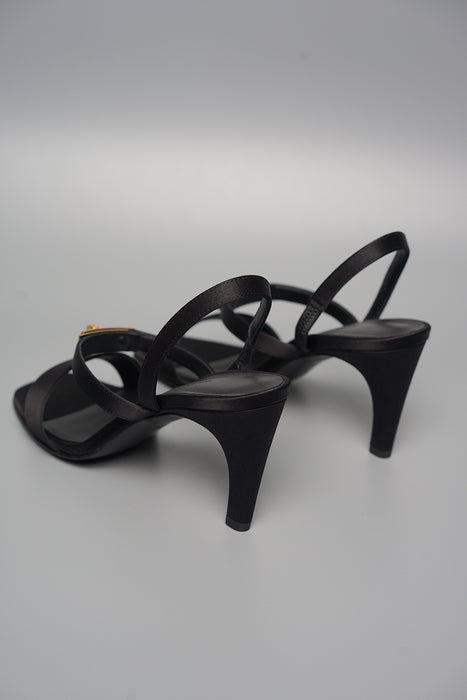 Hermes Glamour 75 Sandal in Black Satin Crepe Rghw Size 37 (Brand New)