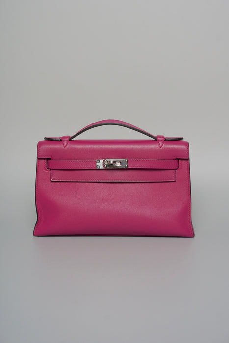 Hermes Kelly Pochette in Rose Pourpre Swift Phw