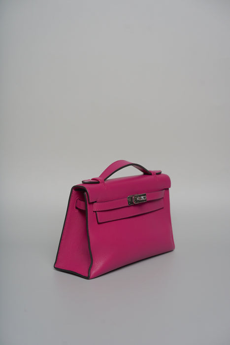 Hermes Kelly Pochette in Rose Pourpre Swift Phw
