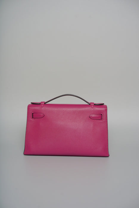 Hermes Kelly Pochette in Rose Pourpre Swift Phw