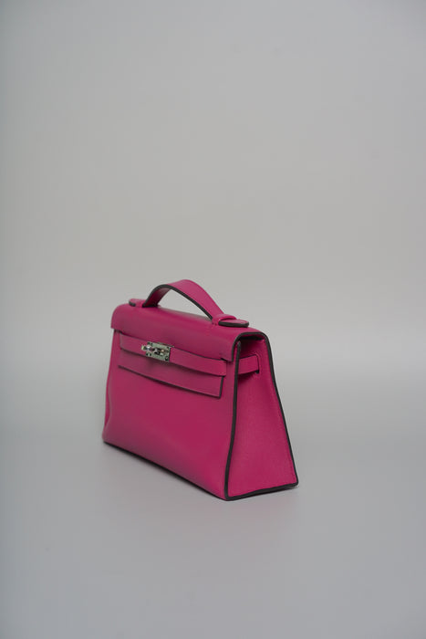 Hermes Kelly Pochette in Rose Pourpre Swift Phw