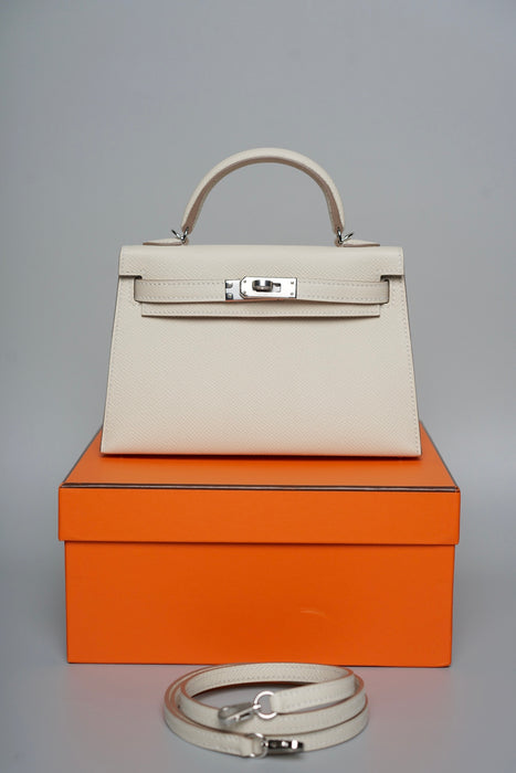 Hermes Kelly 20 HSS in Craie interior Gris Perle Phw (Brand New)