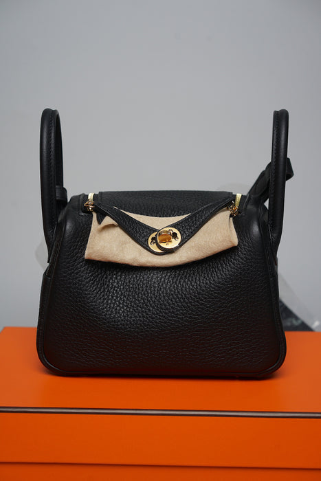 Hermes Mini Lindy ll in Noir Ghw (Brand New)