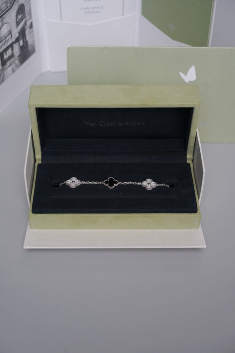 VCA Vintage Alhambra Bracelet, 5 Motifs in White Gold, Onyx
