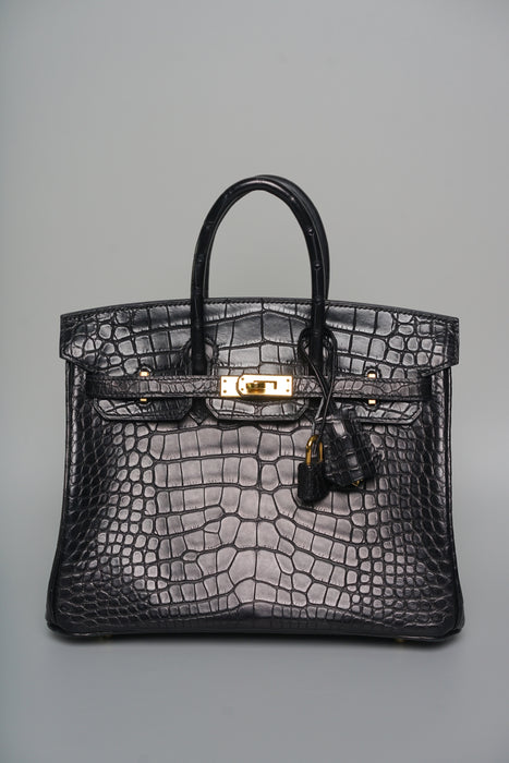 Hermes Birkin 25 in Black Shiny Moreletti Ghw (Brand New)
