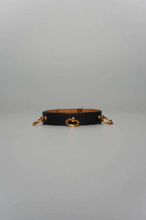 Hermes Mini Dog Clous Carres Bracelet in Noir Ghw T3