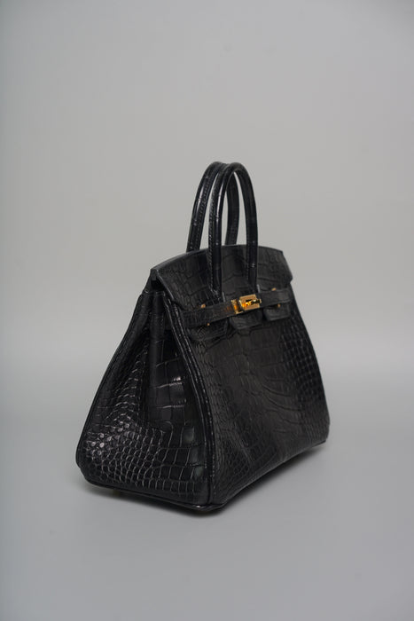 Hermes Birkin 25 in Black Shiny Moreletti Ghw (Brand New)