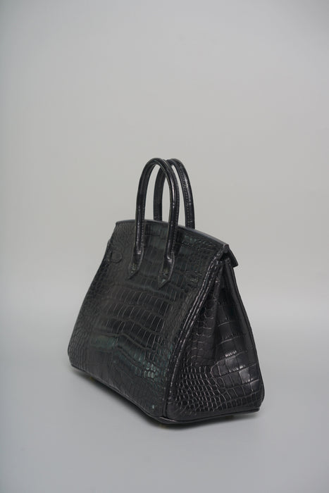 Hermes Birkin 25 in Black Shiny Moreletti Ghw (Brand New)