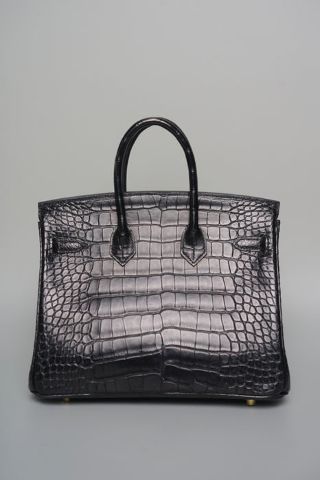 Hermes Birkin 25 in Black Shiny Moreletti Ghw (Brand New)