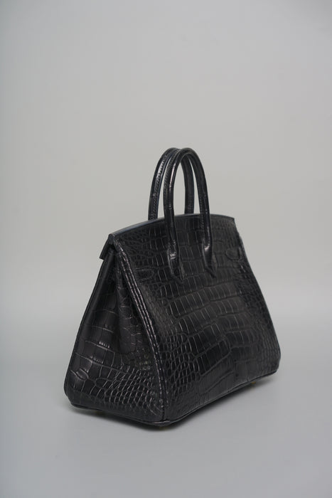Hermes Birkin 25 in Black Shiny Moreletti Ghw (Brand New)