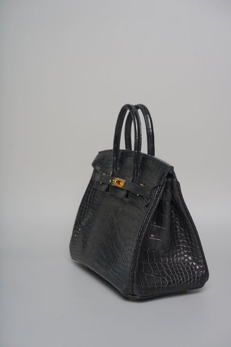 Hermes Birkin 25 in Black Shiny Moreletti Ghw (Brand New)