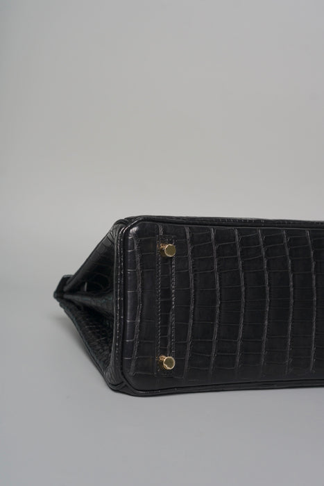 Hermes Birkin 25 in Black Shiny Moreletti Ghw (Brand New)