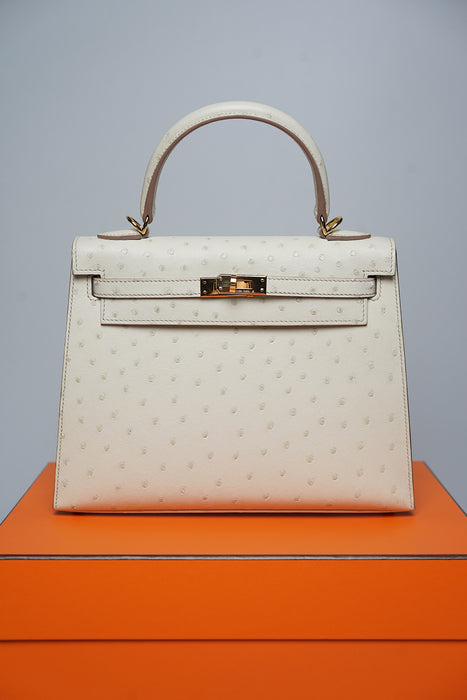 Hermes Kelly 25 in Beton Ostrich Ghw