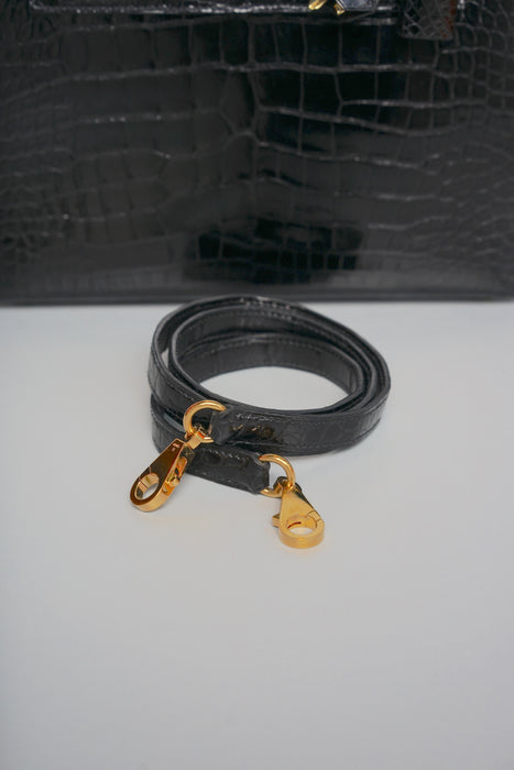 Hermes Kelly 25 in Black Shiny Alligator Ghw