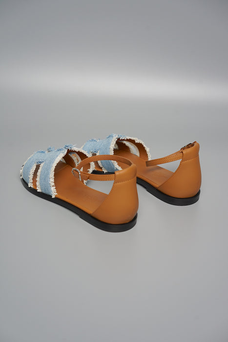 Hermes Santorini Sandal in Bleu Clair / Naturel Phw Size 35 (Brand New)