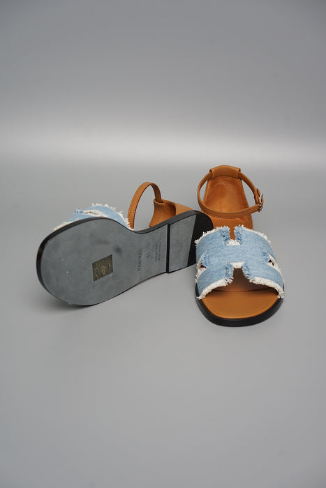 Hermes Santorini Sandal in Bleu Clair / Naturel Phw Size 35 (Brand New)