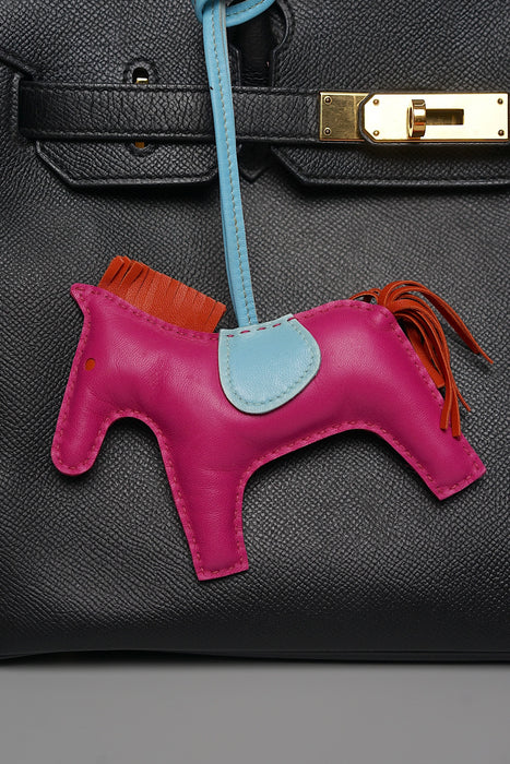 Hermes Rodeo MM Charm in Rose Pourpre / Cornelian / Celeste