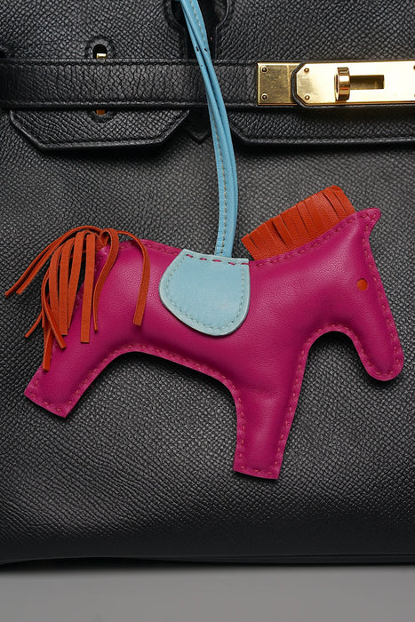 Hermes Rodeo MM Charm in Rose Pourpre / Cornelian / Celeste