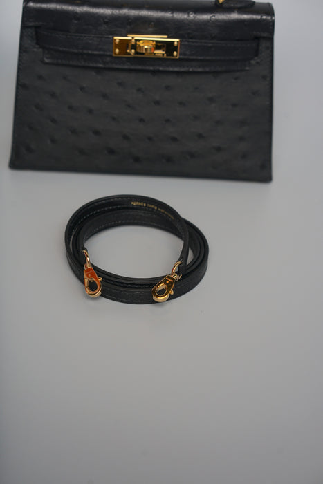 Hermes Kelly 20 in Black Ostrich Ghw